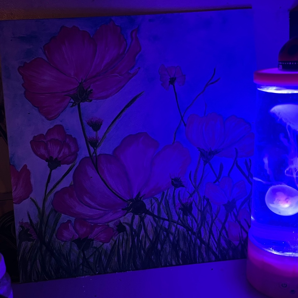 Floral Canvas Art with Pink Blossoms hand painted by me - Picture 2 of 3
